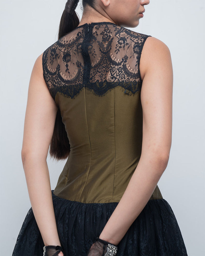 Faye Dress viscose by Leh Studios in olive, black for women in Singapore