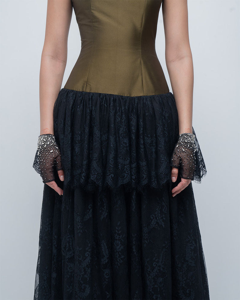 Faye Dress viscose by Leh Studios in olive, black for women in Singapore