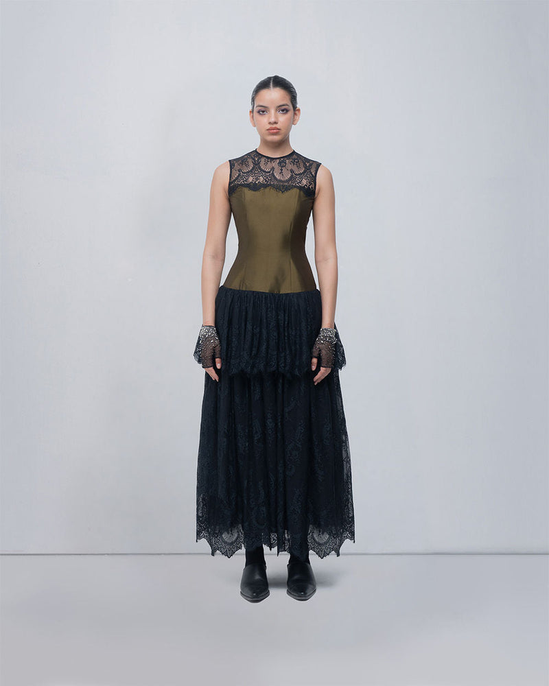 Faye Dress viscose by Leh Studios in olive, black for women in Singapore