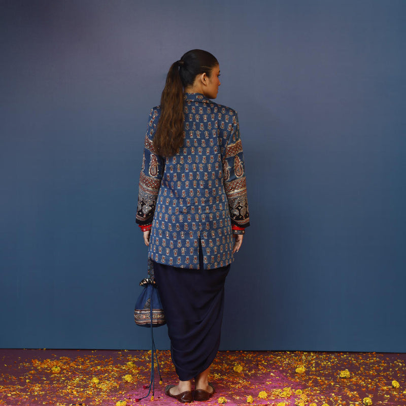 Baithak Blue Ajrak Blazer Set