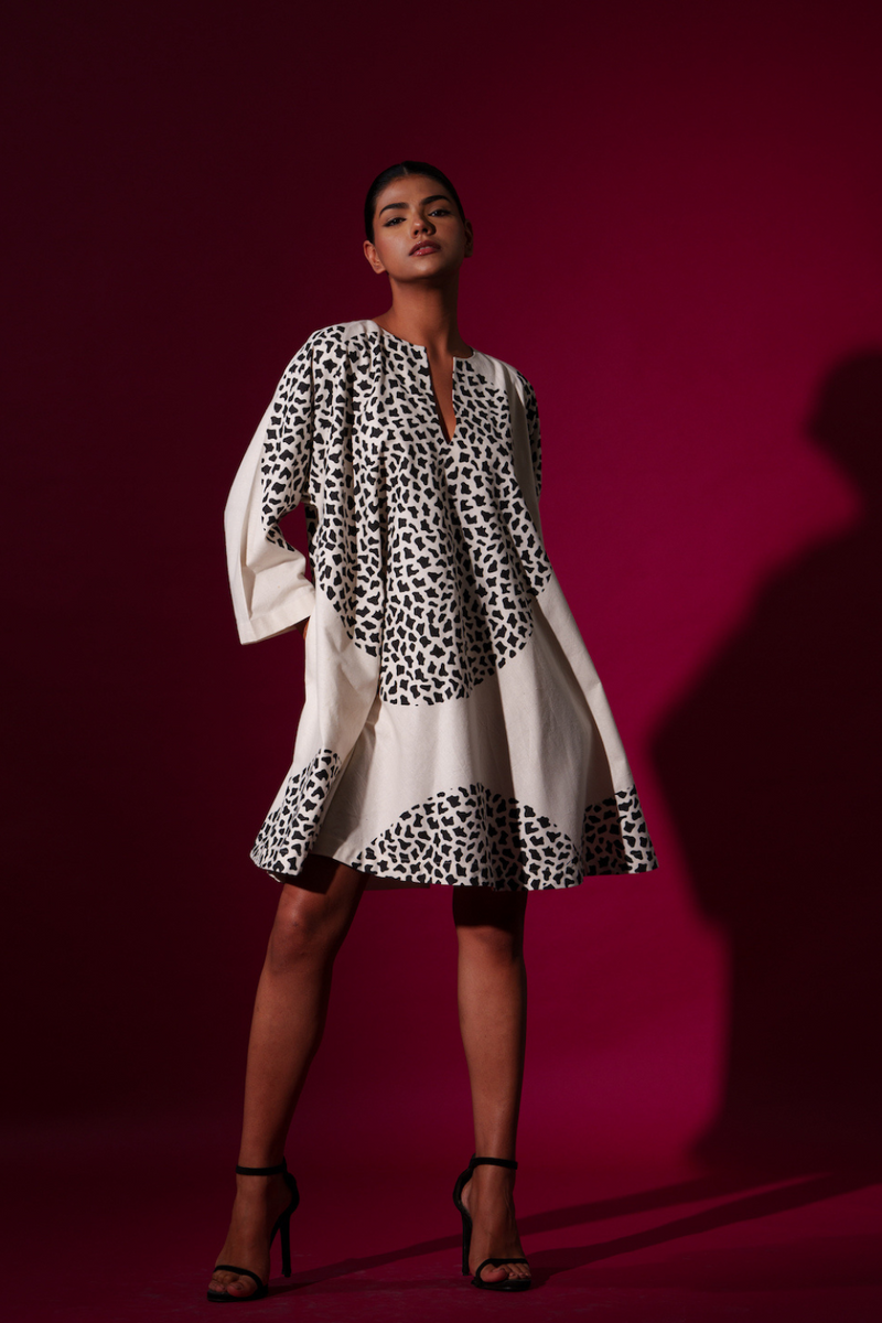 Spring Dress-Natural + Black mysore silk dresses by Stoique in natural, black for women in Singapore
