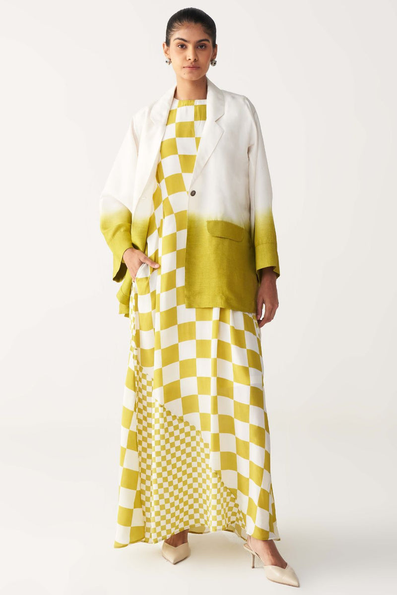 DIP DYE JACKET CO-ORD (Dress included)-IVORY & LIME silk by THREE for women in Singapore