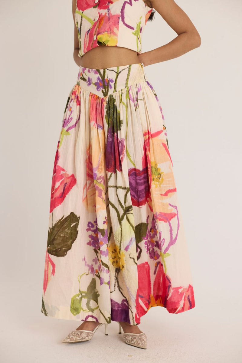 DOLLY WHITE WAISTCOAT & SKIRT SET cotton by Yam in multi color for women in Singapore