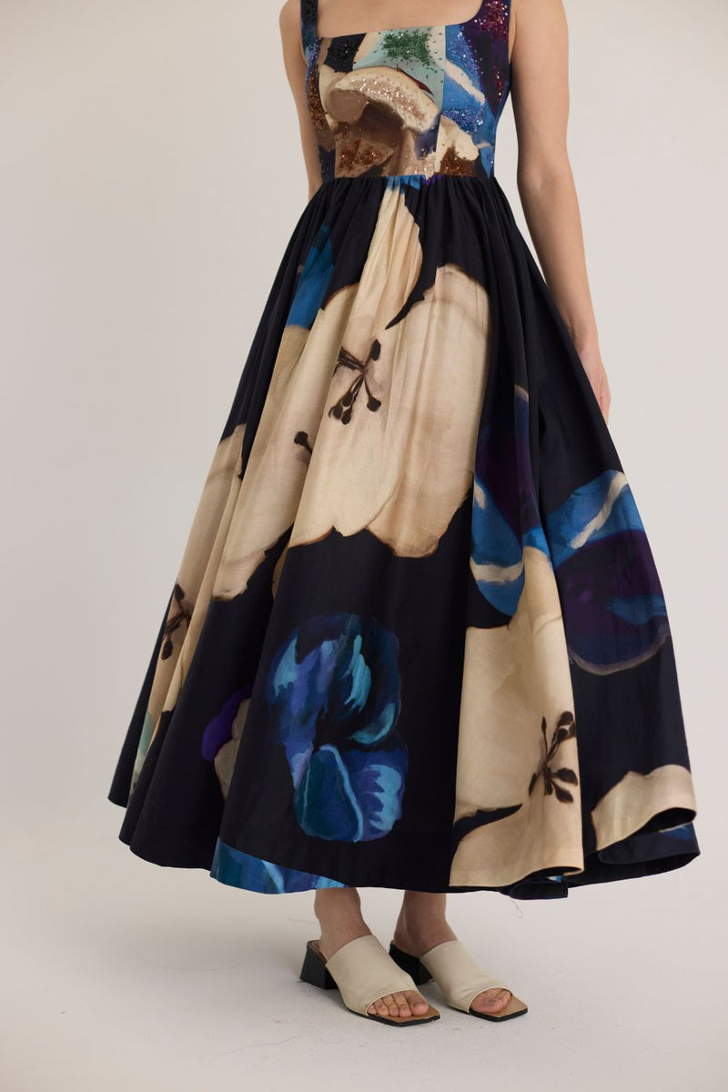 ROCCO EMBROIDERED DRESS satin by Yam in black color for women in Singapore