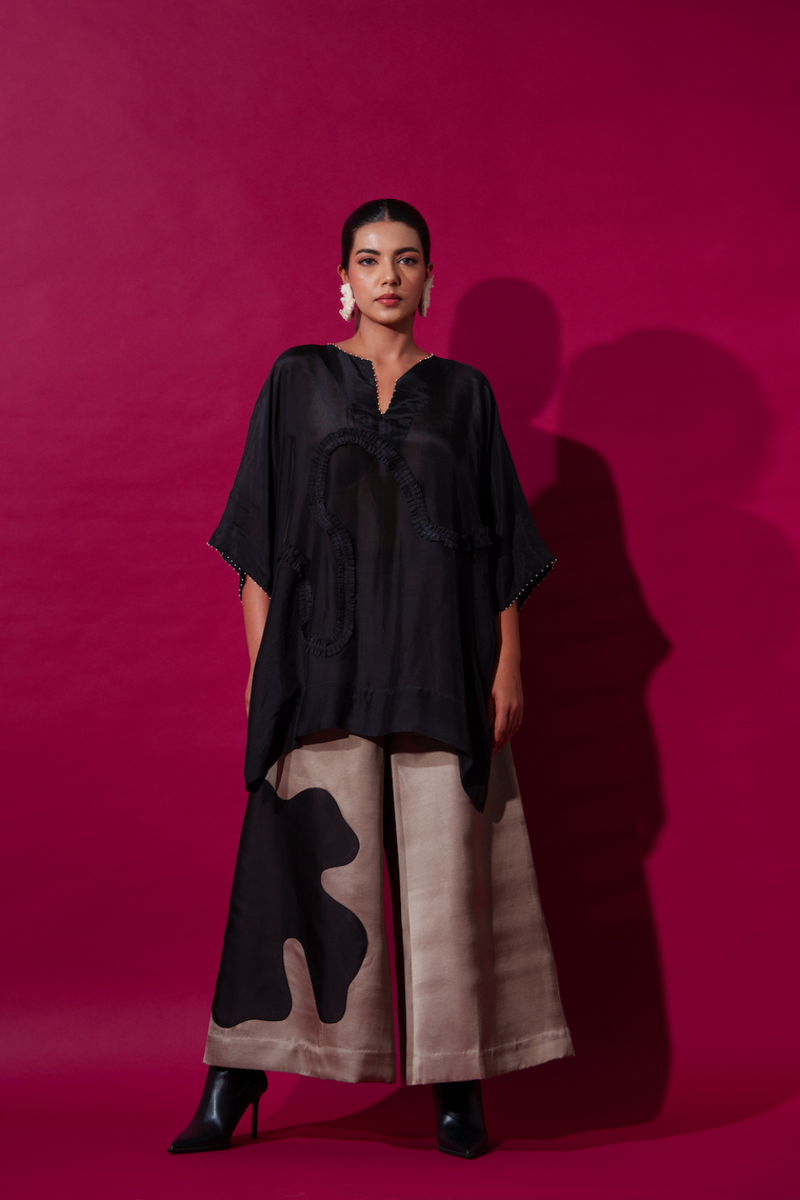 Flamingo Top-Black upada silk tops and shirts by Stoique in black for women in Singapore