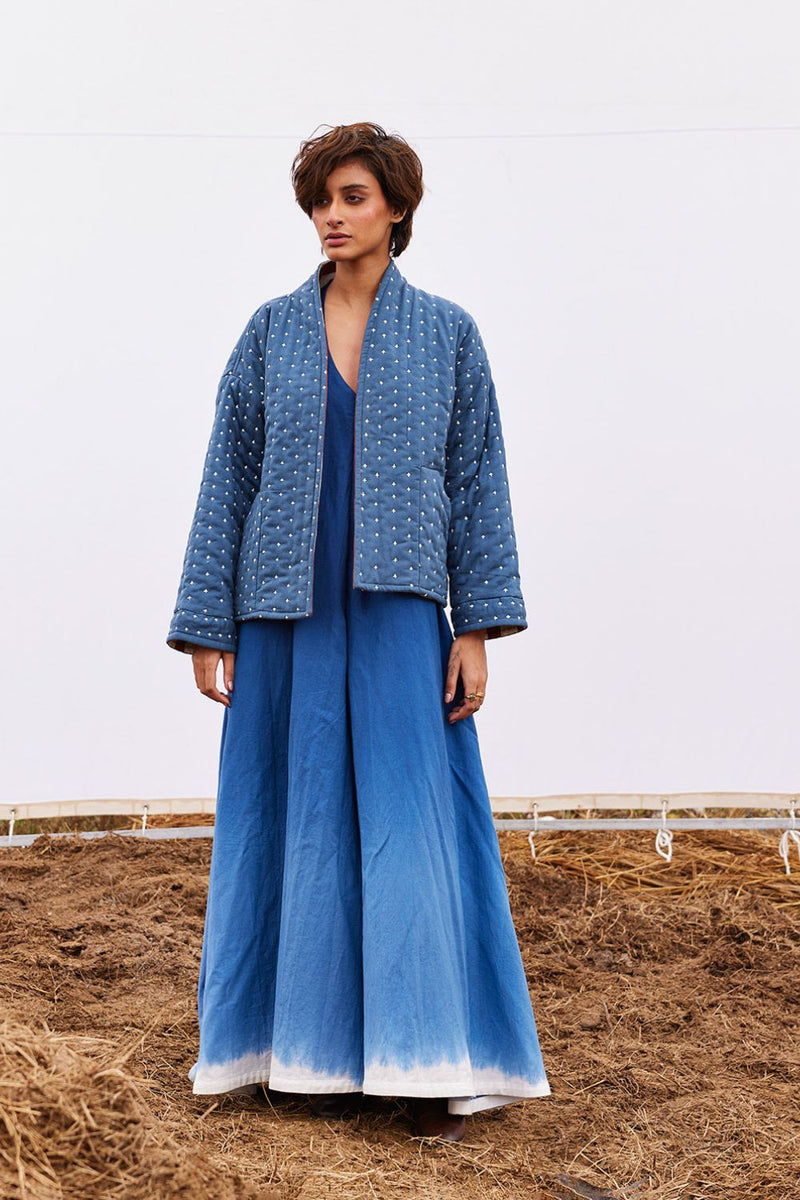 Cyan jacket cotton by Khara Kapas in blue for women in Singapore