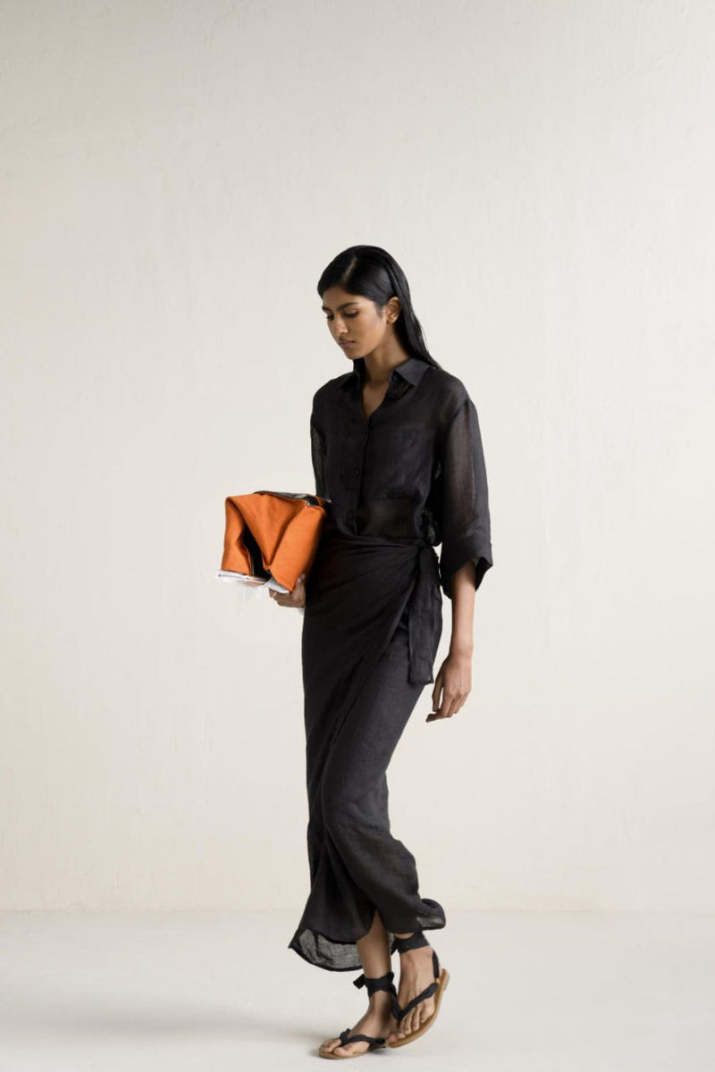 BINDU WRAP SET linen Buy BINDU WRAP SET from C&W | Co-Ord Sets for Women by Ituvana in black color for women in Singapore