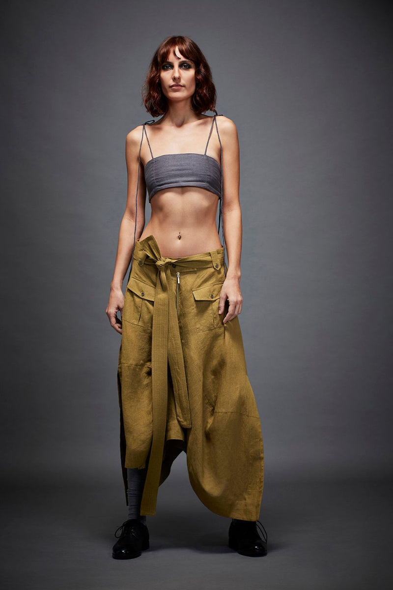 ARI SKIRT linen by Chola in olive color for women in Singapore