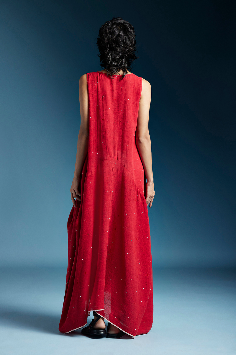 Auburn Dress-Red cotton by Chola in red color for women in Singapore