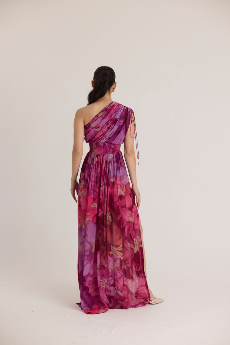 VIOLET ONE SHOULDER DRESS by Yam in pink color for women in Singapore