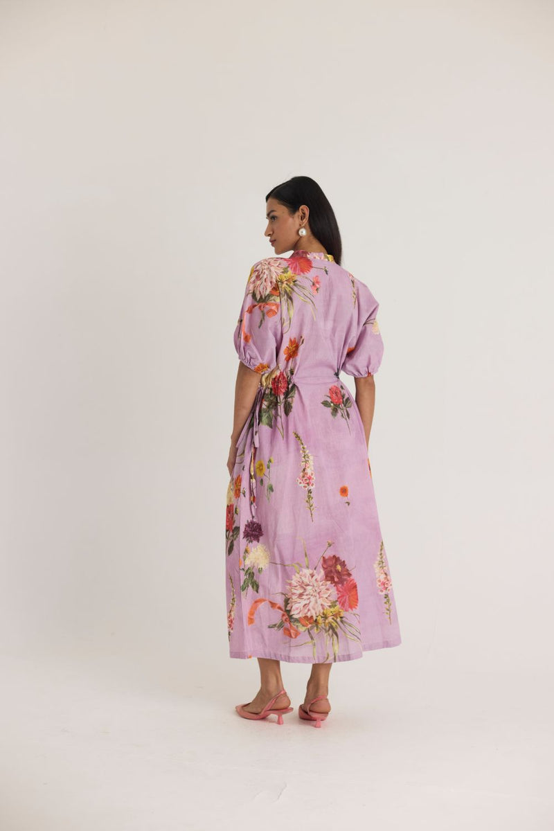 GIGGLE BERRY LILAC SIDE TIE UP DRESS cotton by Yam for women in Singapore