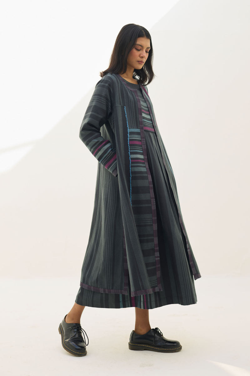 Thena Reversible Merino Wool Co-ord Set - Charcoal by Manan in charcoal color for women in Singapore