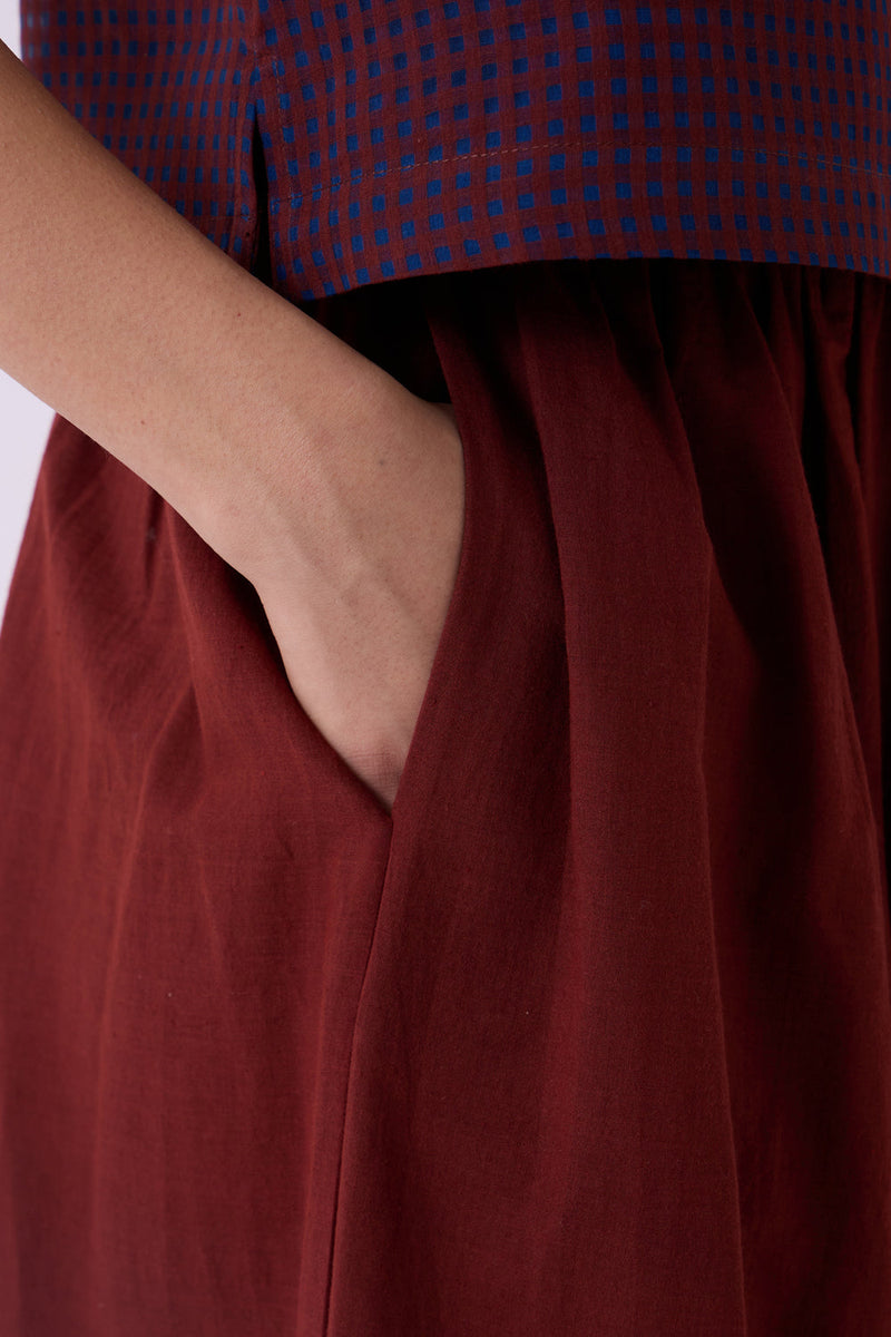 Fuwari Brown Colourblocked Handwoven Midi Skirt handwoven cotton skirt by The Summer House in brown for women in Singapore