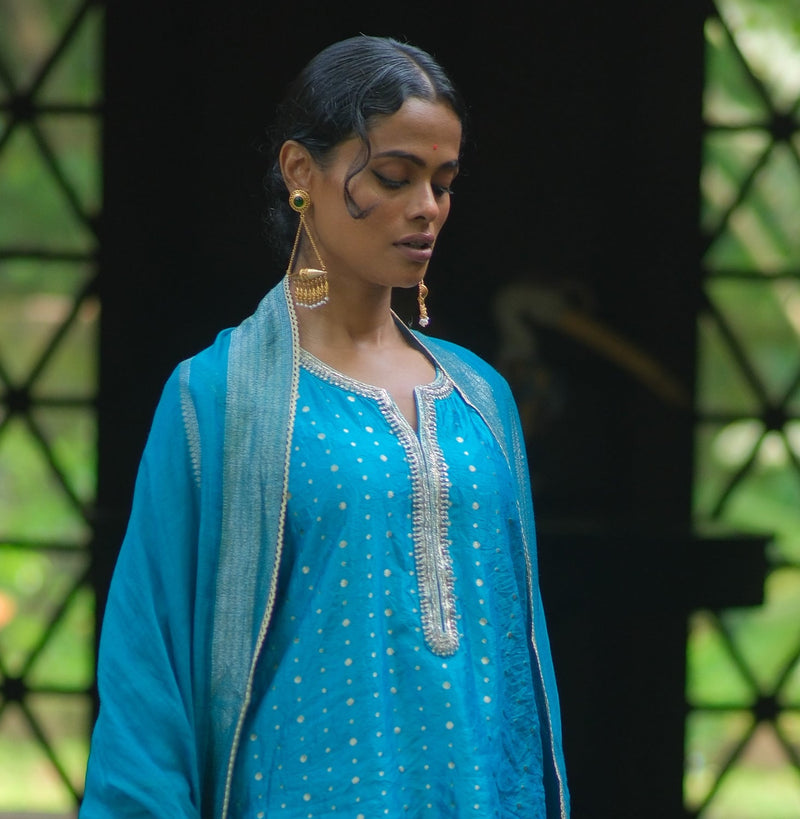 Kinari Kurta Set brocade kurta/kurta set by Myoho in turqouise for women in Singapore