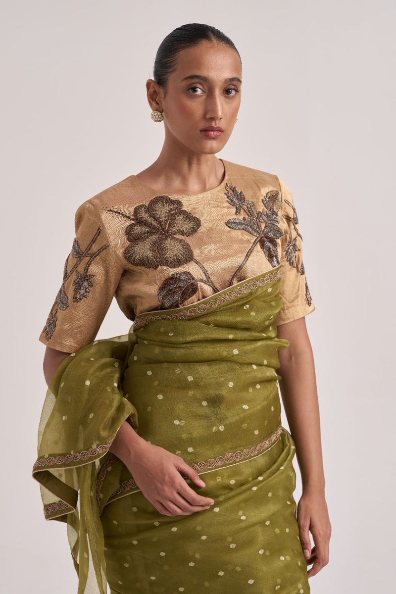 Gitali Sari Green organza by Suparna Som in green color for women in Singapore