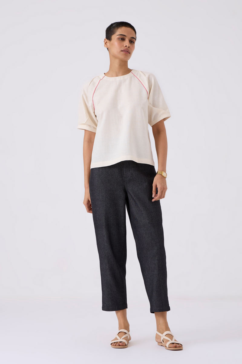 Loto Ivory Khadi Top With Statement Sleeve cotton by The Summer House for women in Singapore