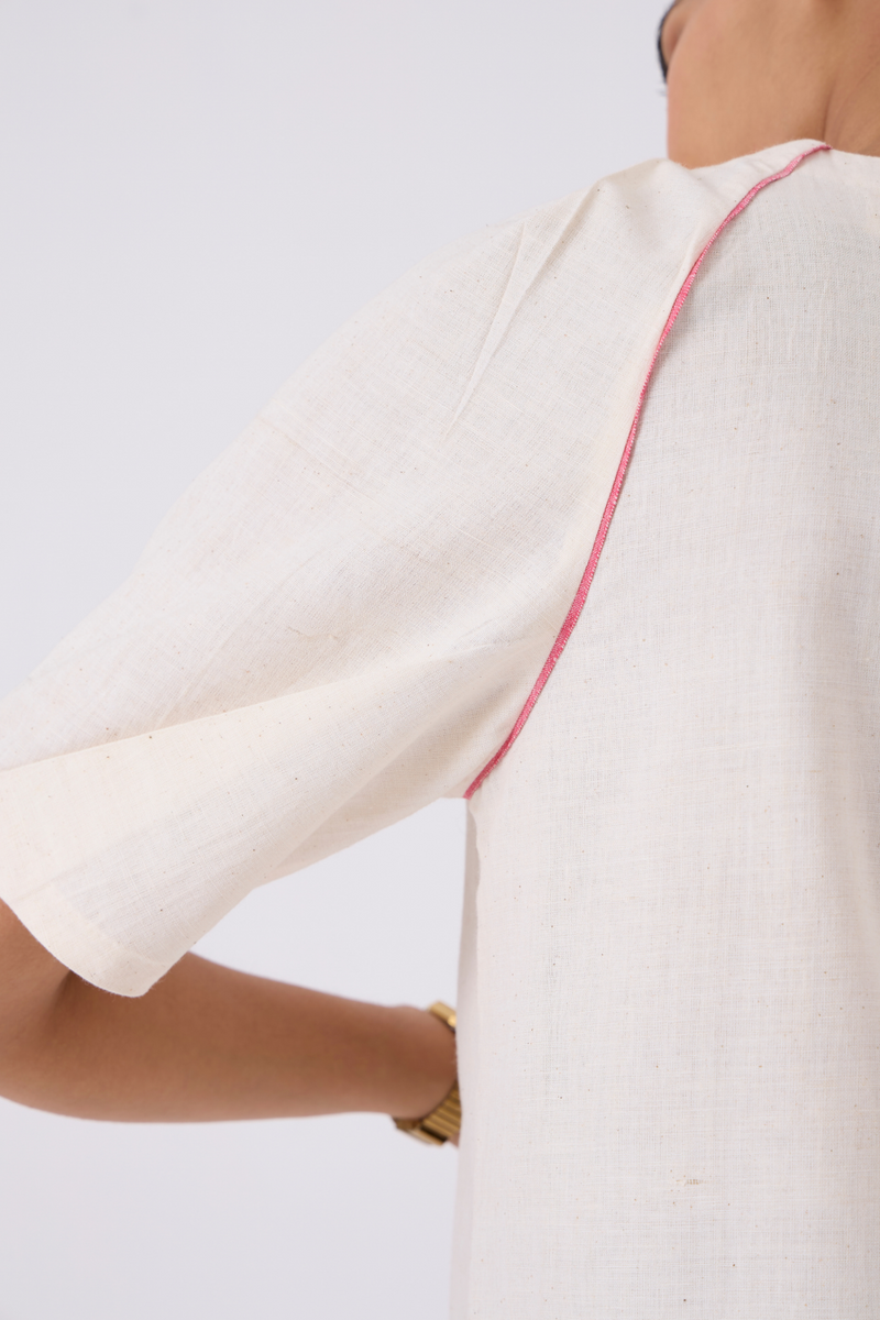 Loto Ivory Khadi Top With Statement Sleeve cotton by The Summer House for women in Singapore