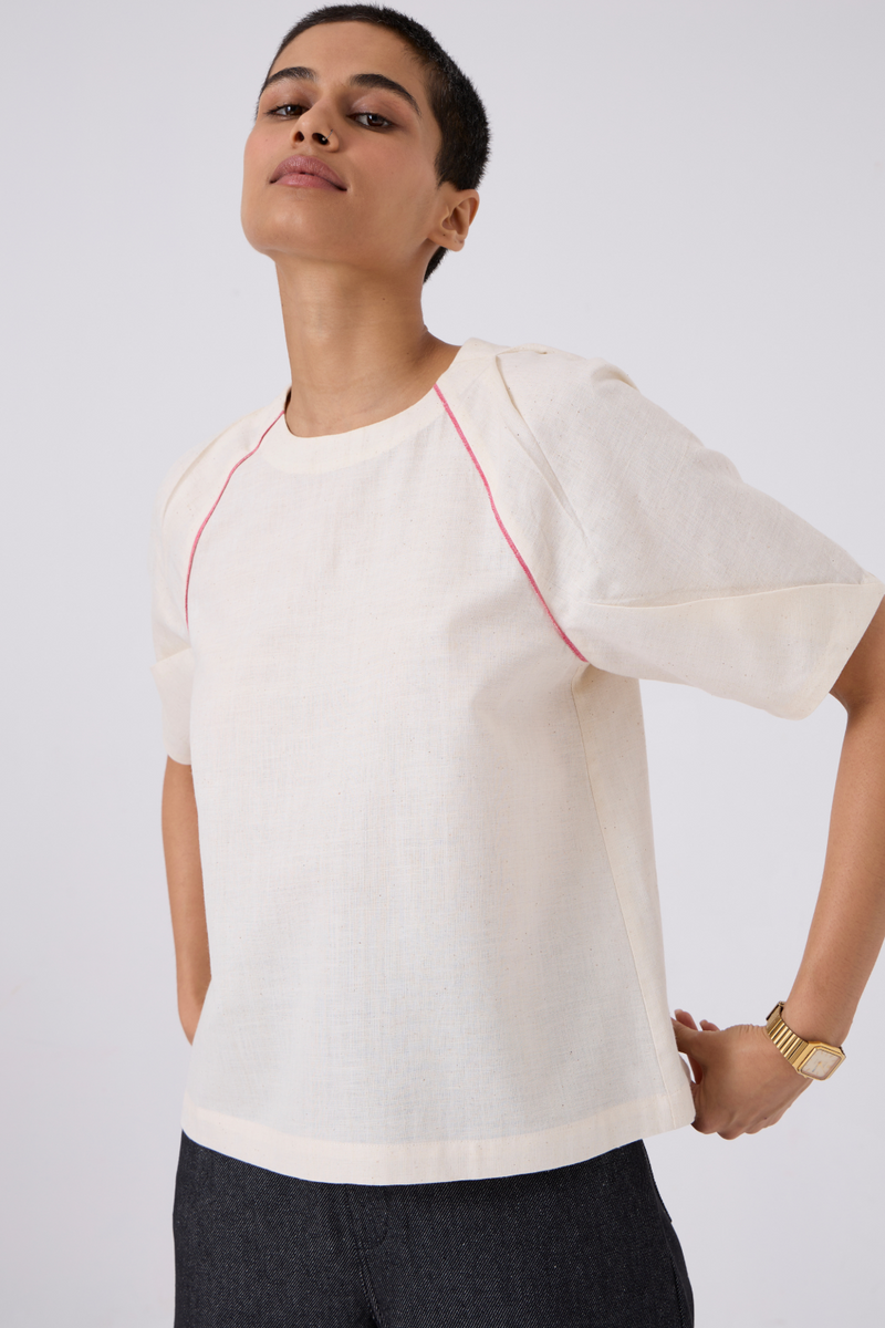 Loto Ivory Khadi Top With Statement Sleeve cotton by The Summer House for women in Singapore