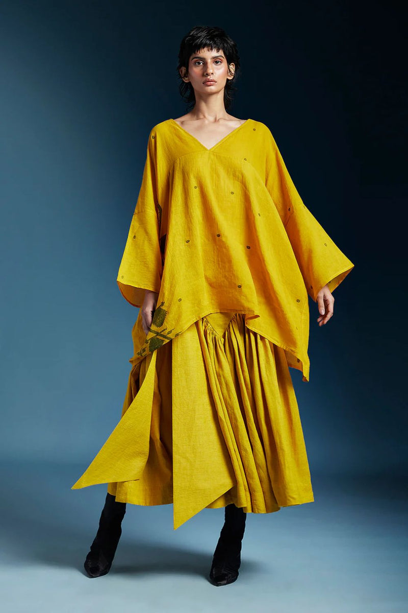 Hazel Skirt-Mustard linen by Chola in mustard color for women in Singapore