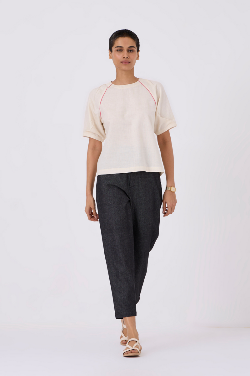 Loto Ivory Khadi Top With Statement Sleeve cotton by The Summer House for women in Singapore