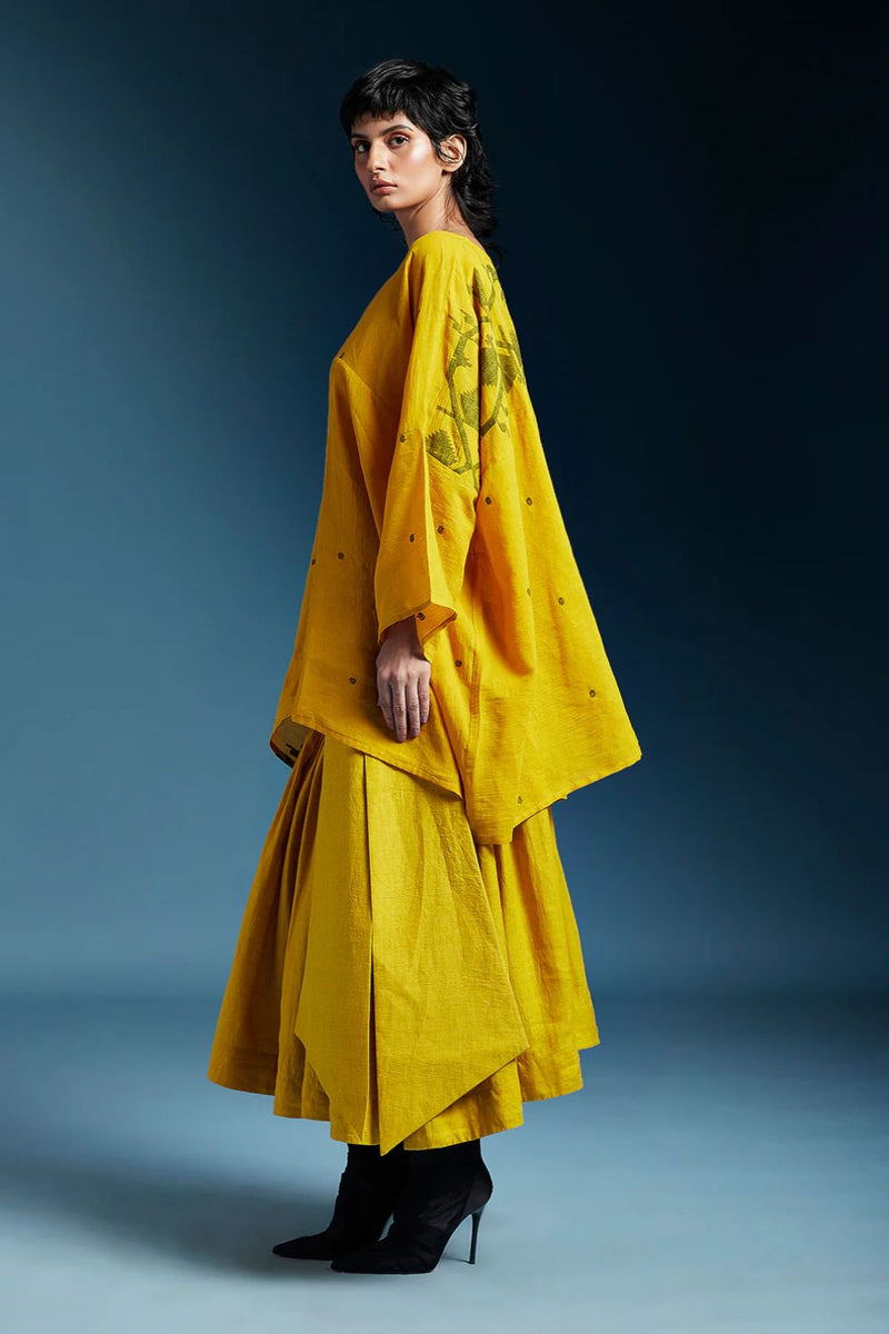 Hazel Skirt-Mustard linen by Chola in mustard color for women in Singapore