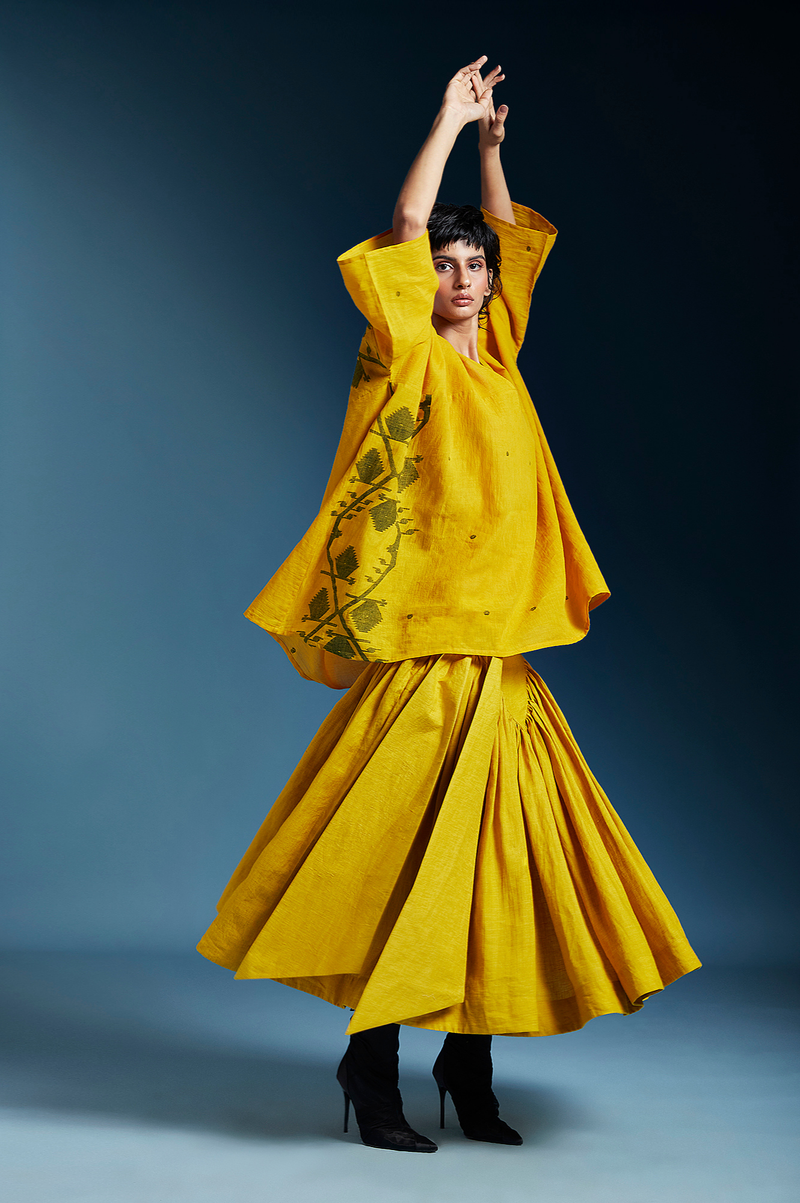 Liam Top-Mustard cotton by Chola in mustard color for women in Singapore