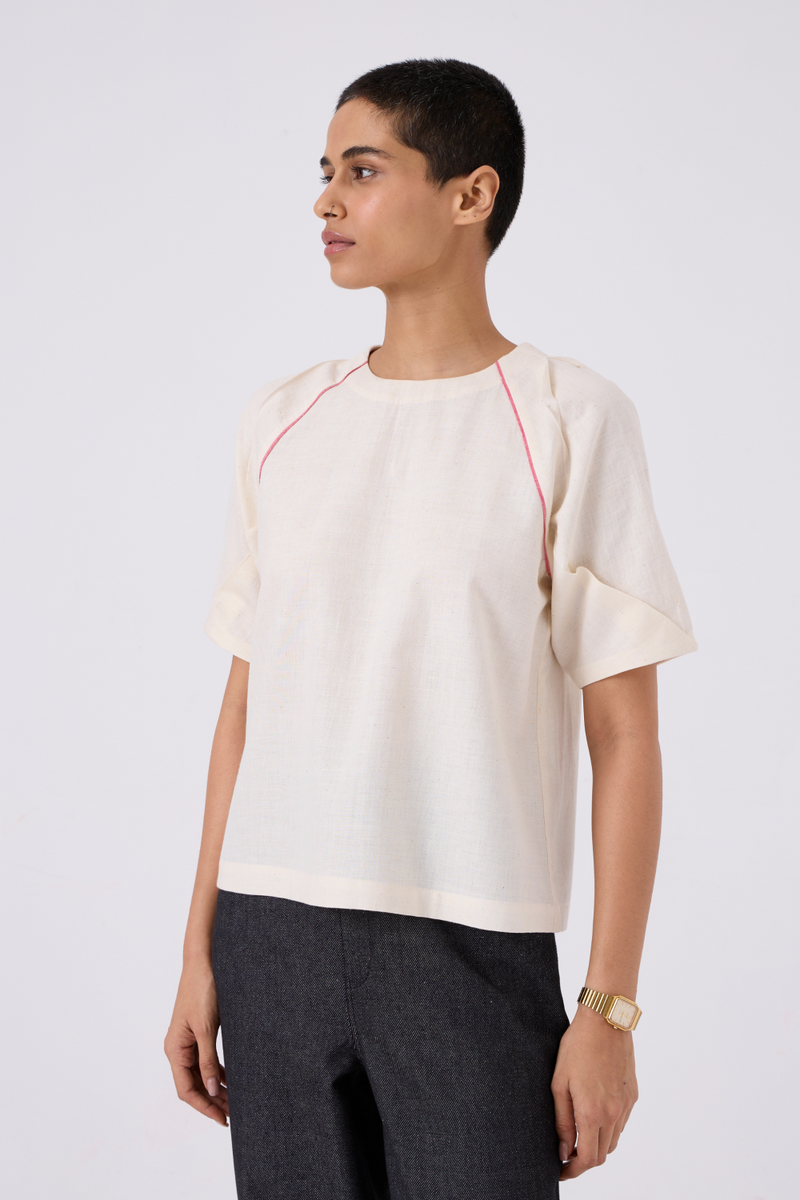 Loto Ivory Khadi Top With Statement Sleeve cotton by The Summer House for women in Singapore