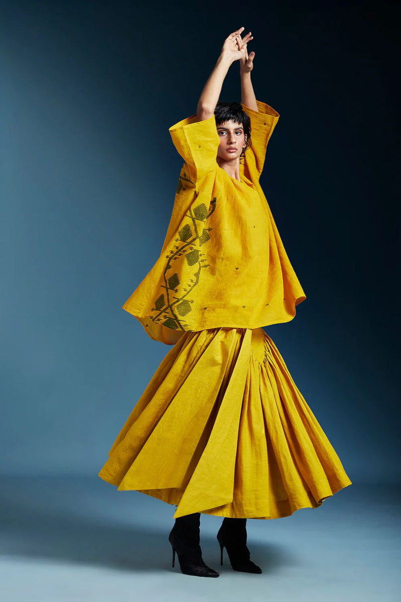 Hazel Skirt-Mustard linen by Chola in mustard color for women in Singapore