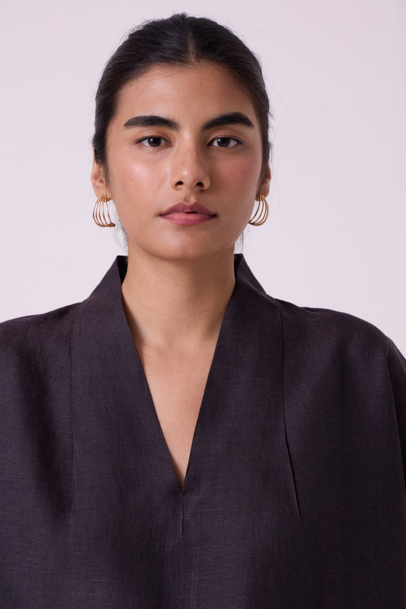 Orion Charcoal Linen Top linen top/shirt by The Summer House in black for women in Singapore