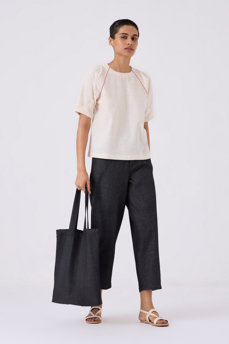 Loto Ivory Khadi Top With Statement Sleeve cotton by The Summer House for women in Singapore
