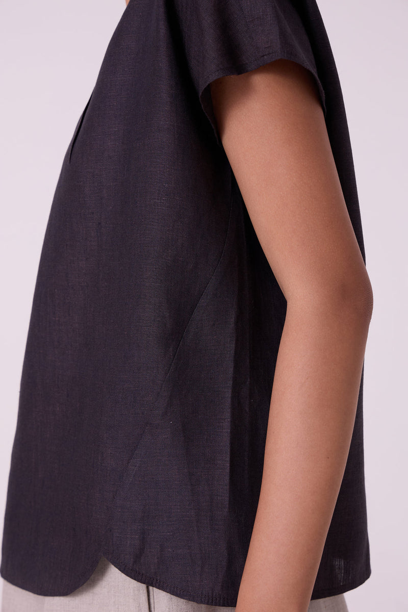 Orion Charcoal Linen Top linen top/shirt by The Summer House in black for women in Singapore