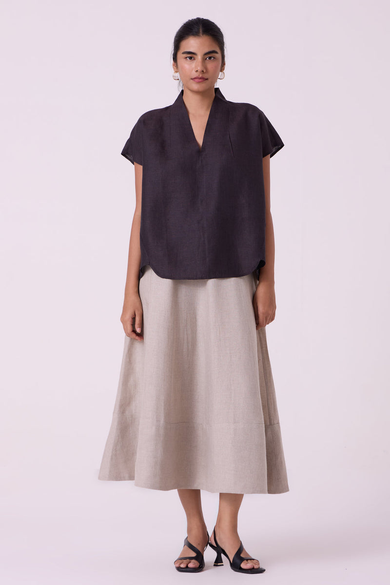 Orion Charcoal Linen Top linen top/shirt by The Summer House in black for women in Singapore