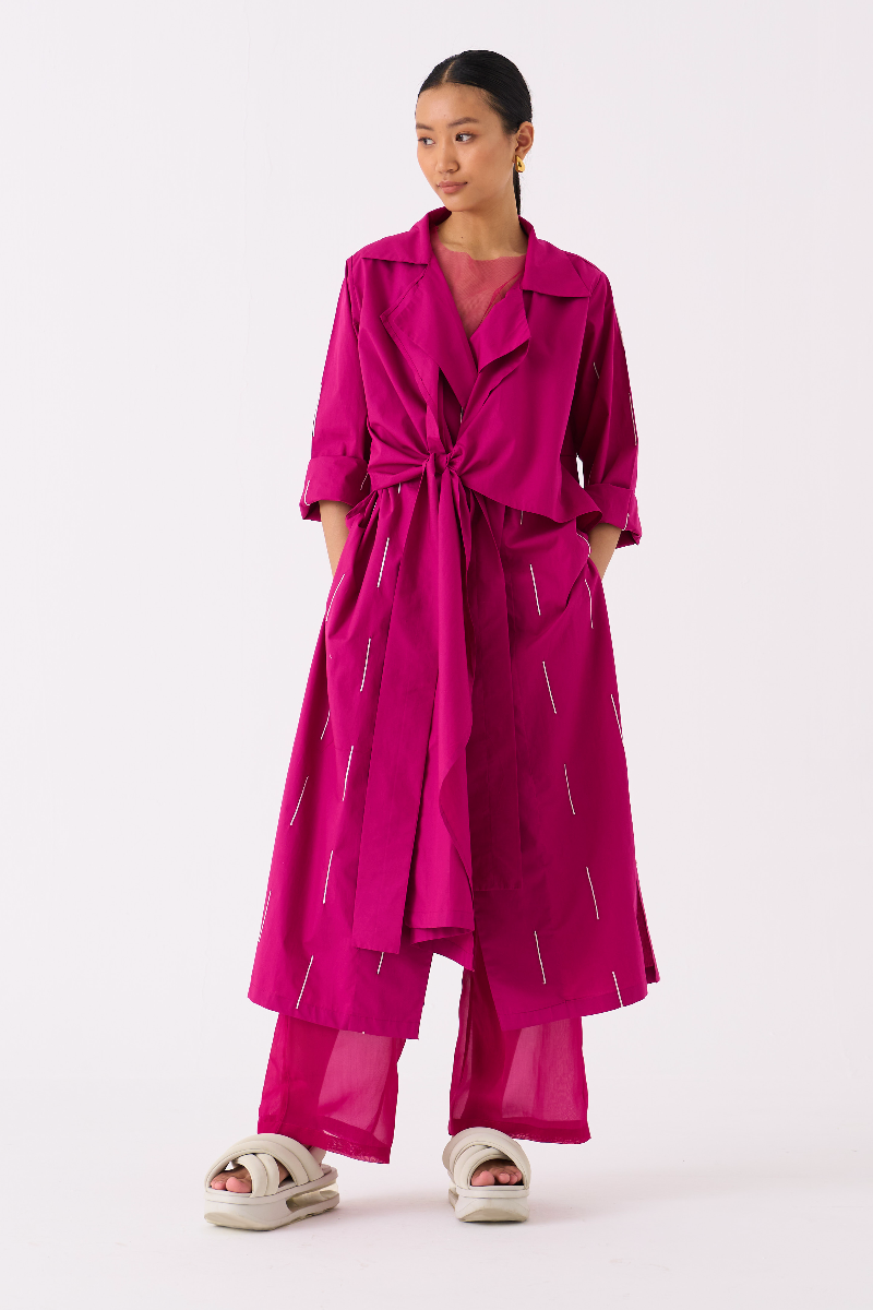 EMB. TIE JACKET-FUSCHIA poplin by THREE for women in Singapore