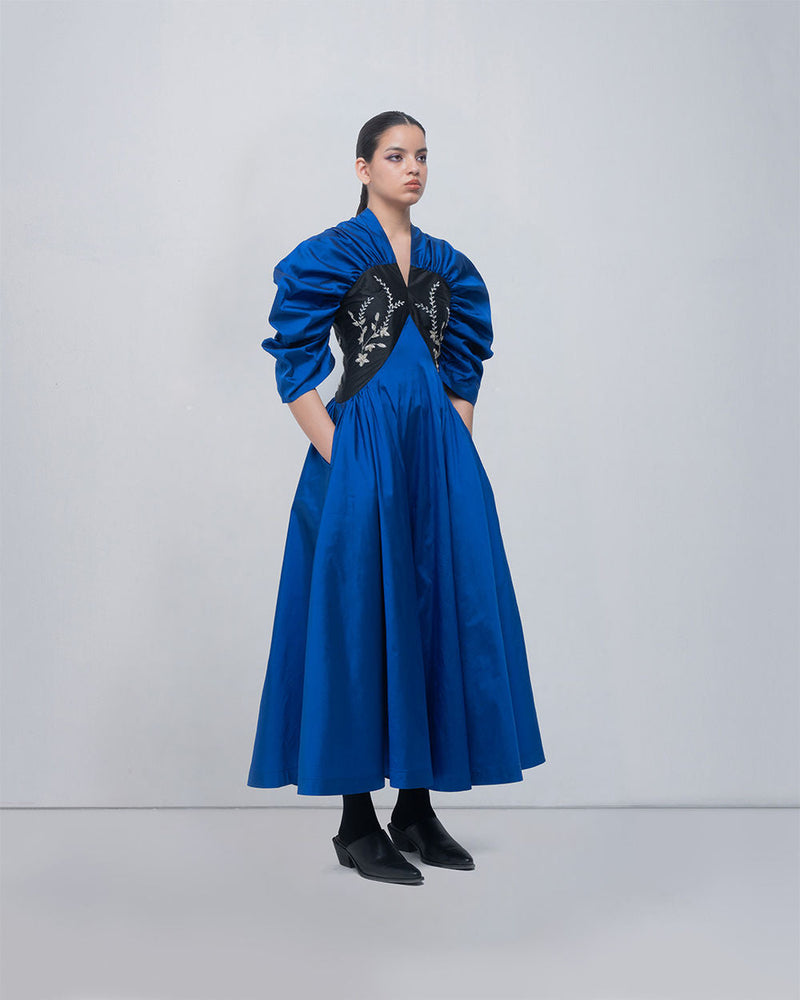 Yaren Dress viscose by Leh Studios in blue, black for women in Singapore