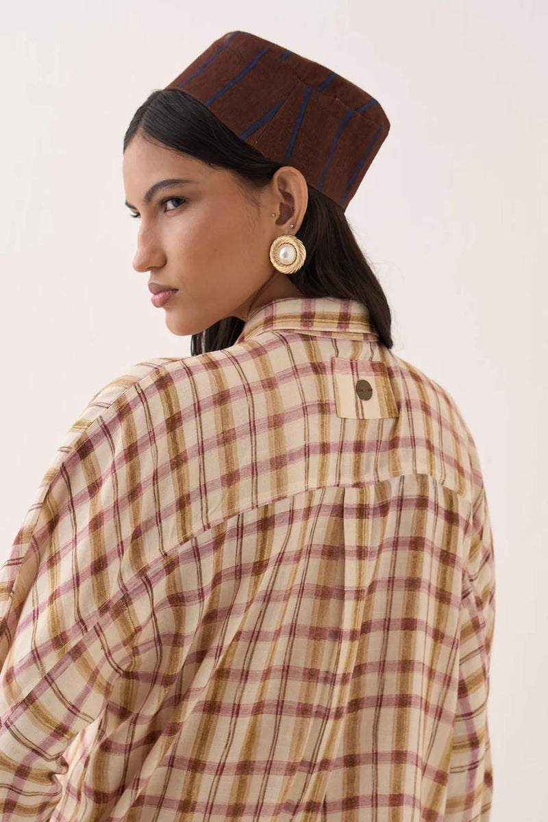 Jaali Bubble Shirt cotton slub top/shirt by O'Frida in ivory for women in Singapore