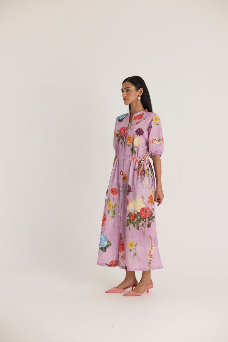 GIGGLE BERRY LILAC SIDE TIE UP DRESS cotton by Yam for women in Singapore