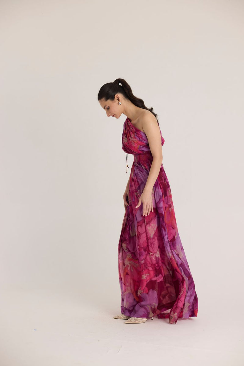 VIOLET ONE SHOULDER DRESS by Yam in pink color for women in Singapore
