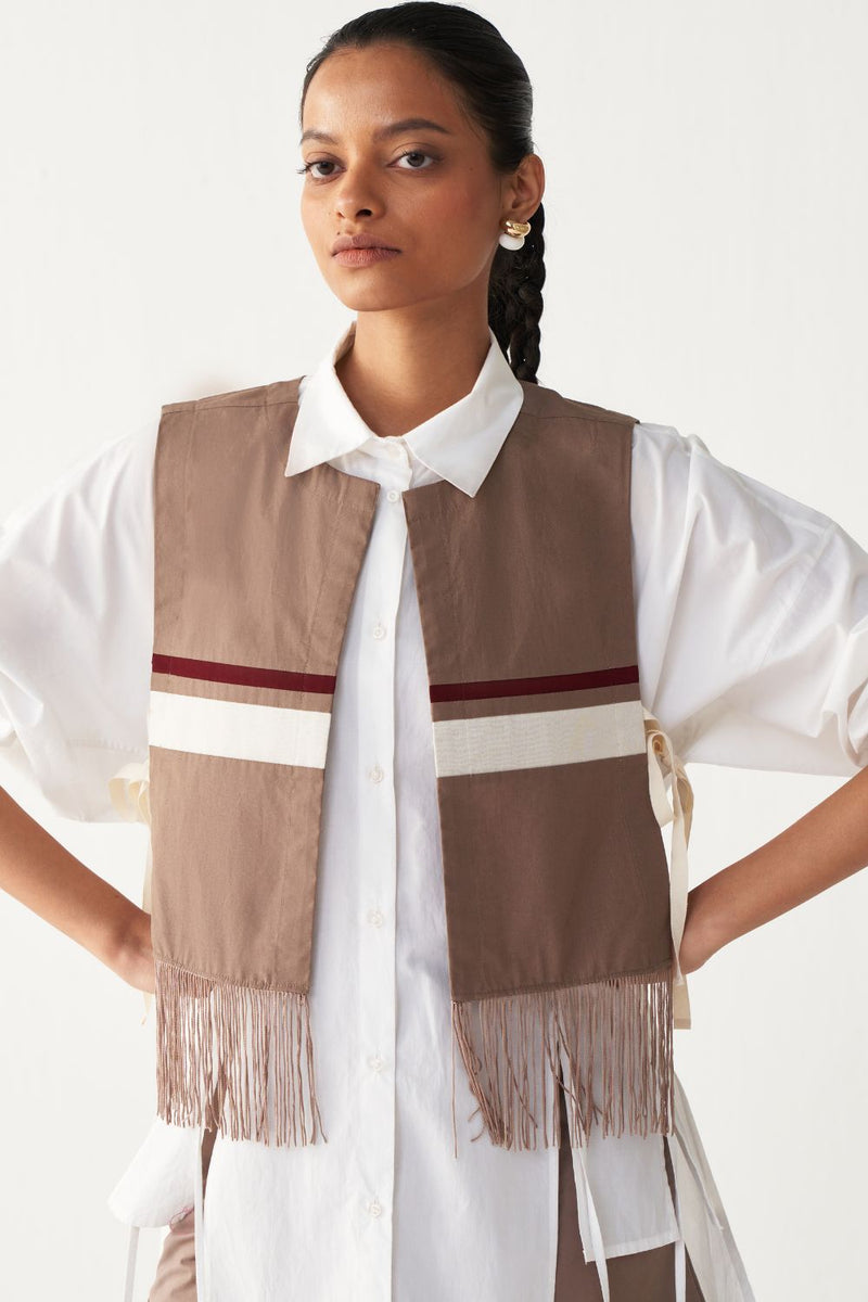 FRINGE CROP OVERLAY-CEDAR poplin by THREE for women in Singapore