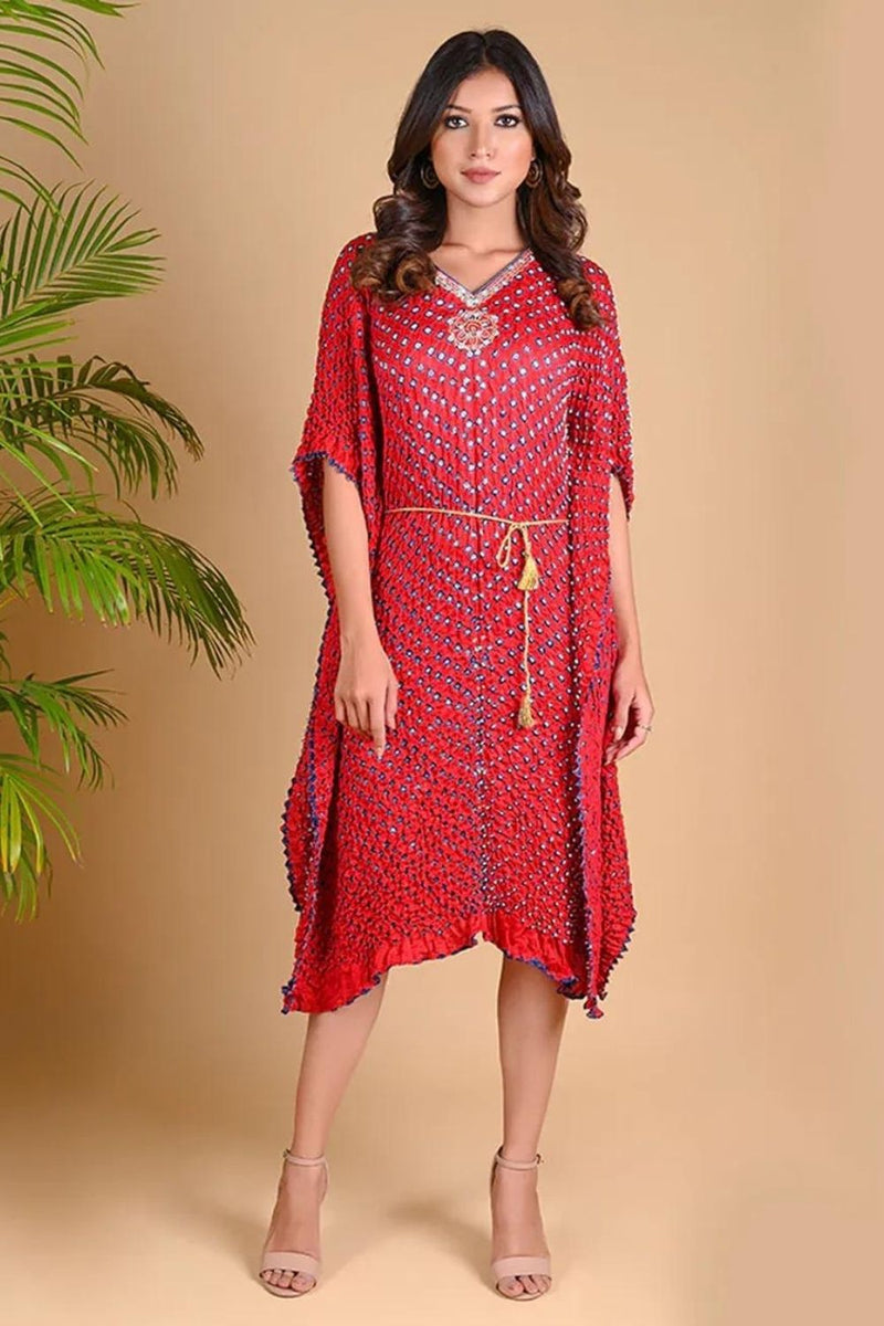 MOROCCAN KAFTAN-RED silk by Dyelogue in red color for women in Singapore
