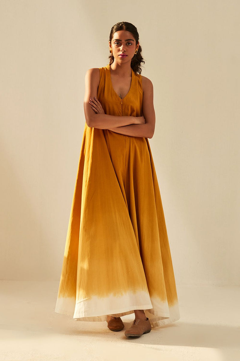 Golden sky Jumpsuit cotton by Khara Kapas in mustard for women in Singapore