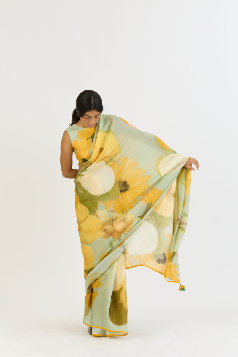 LEMONADE SAREE silk by Yam in yellow color for women in Singapore
