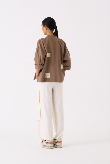 WAVE EMB. TOP-CEDAR poplin by THREE for women in Singapore