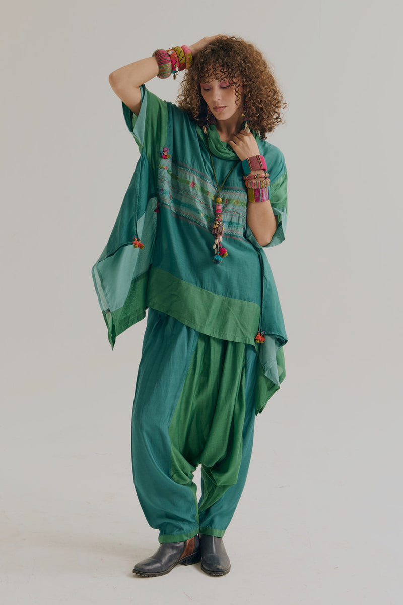 Plumaria Co Ord Set cotton silk co-ord set by Capisvirleo in teal for women in Singapore