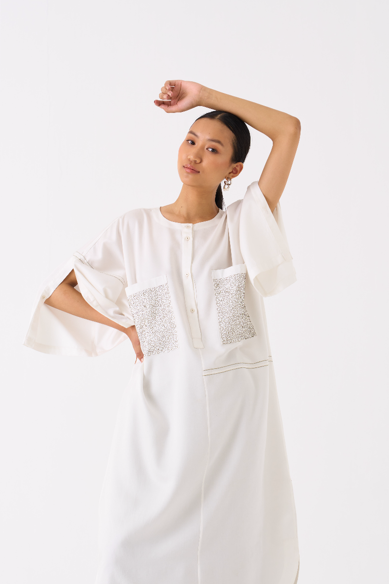 PATCH POCKET TUNIC CO-ORD
(SET OF 2)-IVORY & SAGE poplin by THREE for women in Singapore