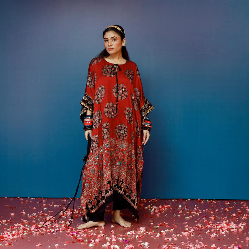 Veere Ajrakh Red Kaftan Set