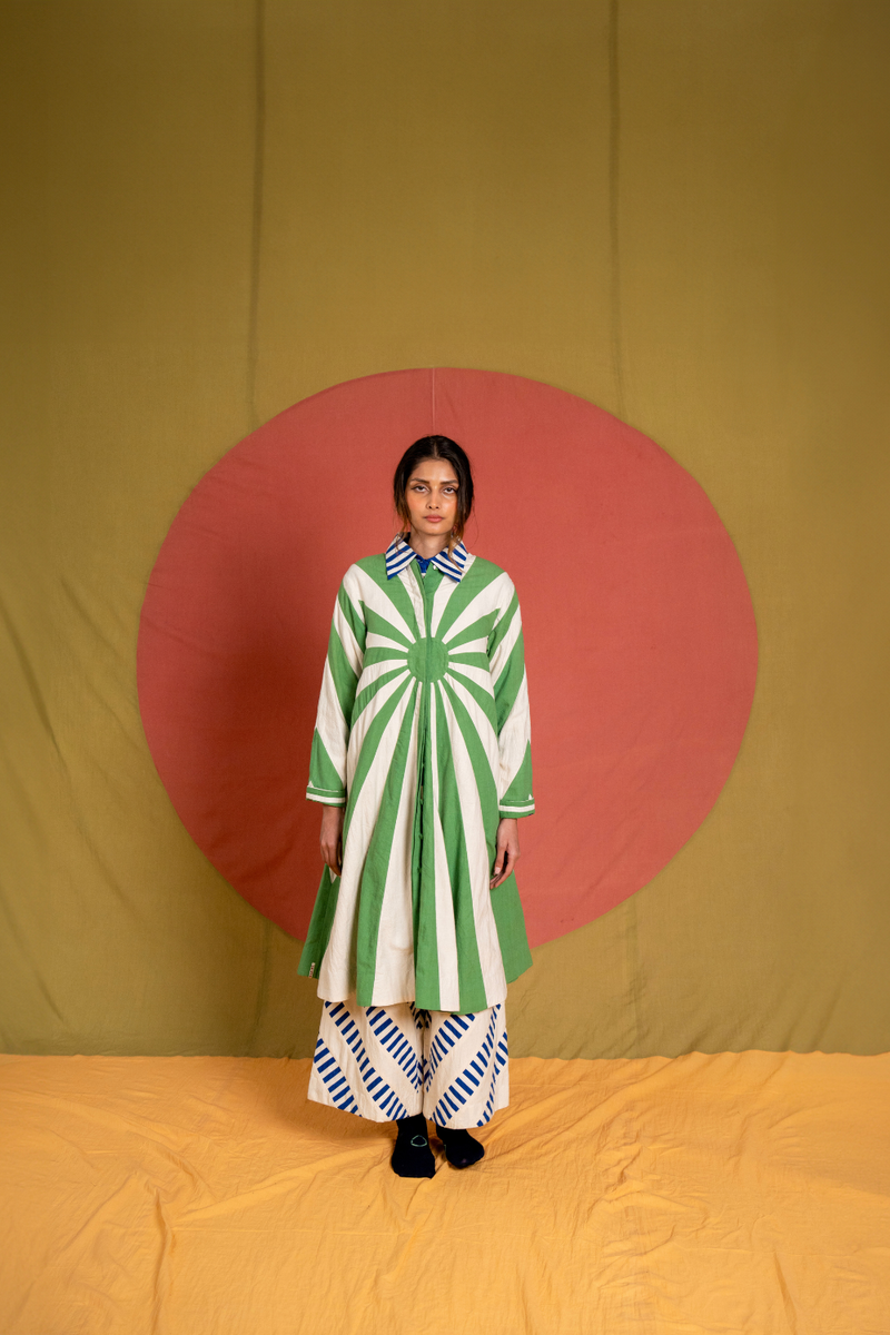 Urja Jacket-Green and White kora cotton jacket/overlay by Ka-Sha in green for women in Singapore