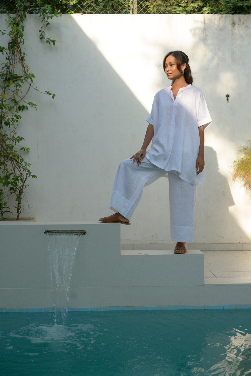 Zanzibar Line Top linen top/shirt by Zanzibar Living in ivory for women in Singapore