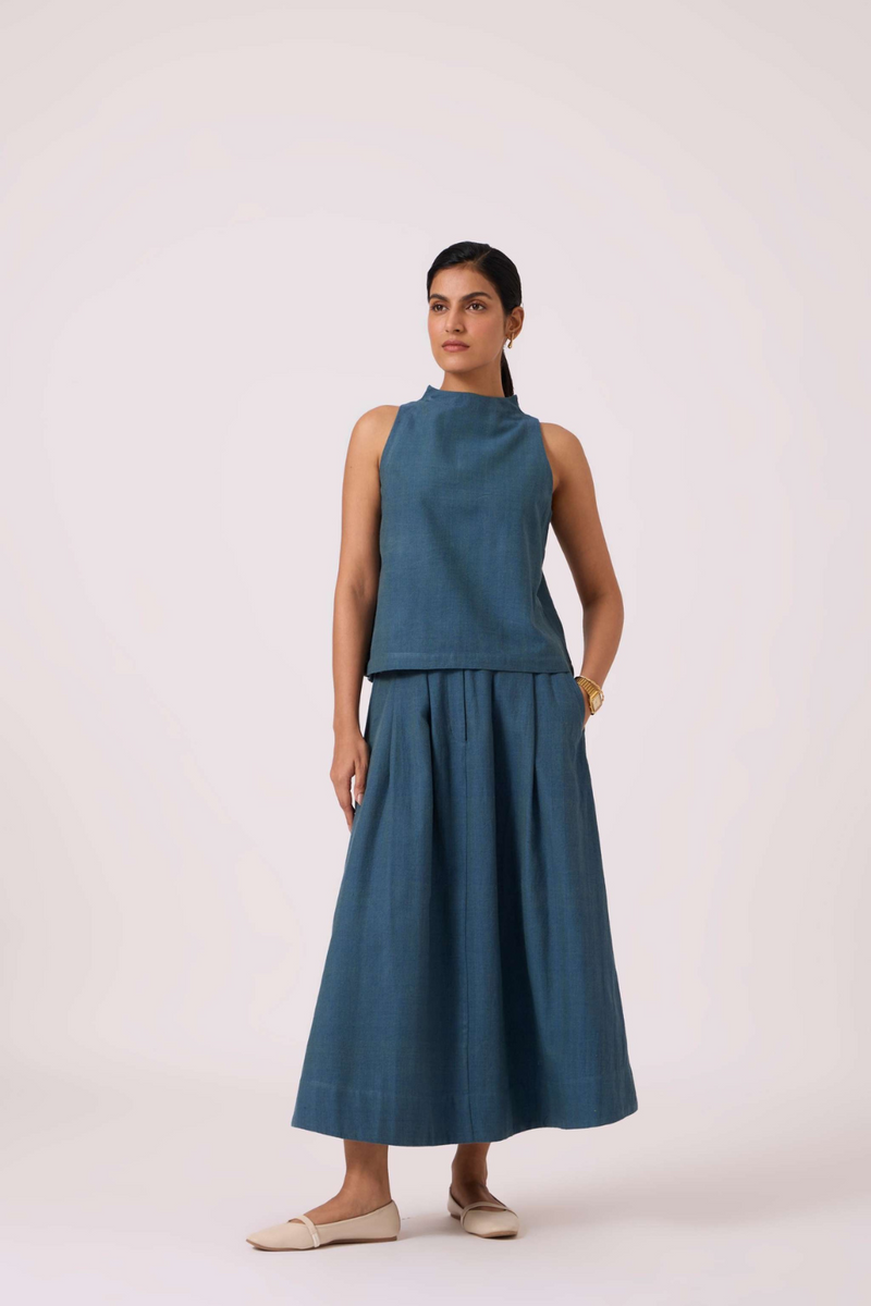 Eliot Blue Handwoven Skirt cotton by The Summer House in green color for women in Singapore