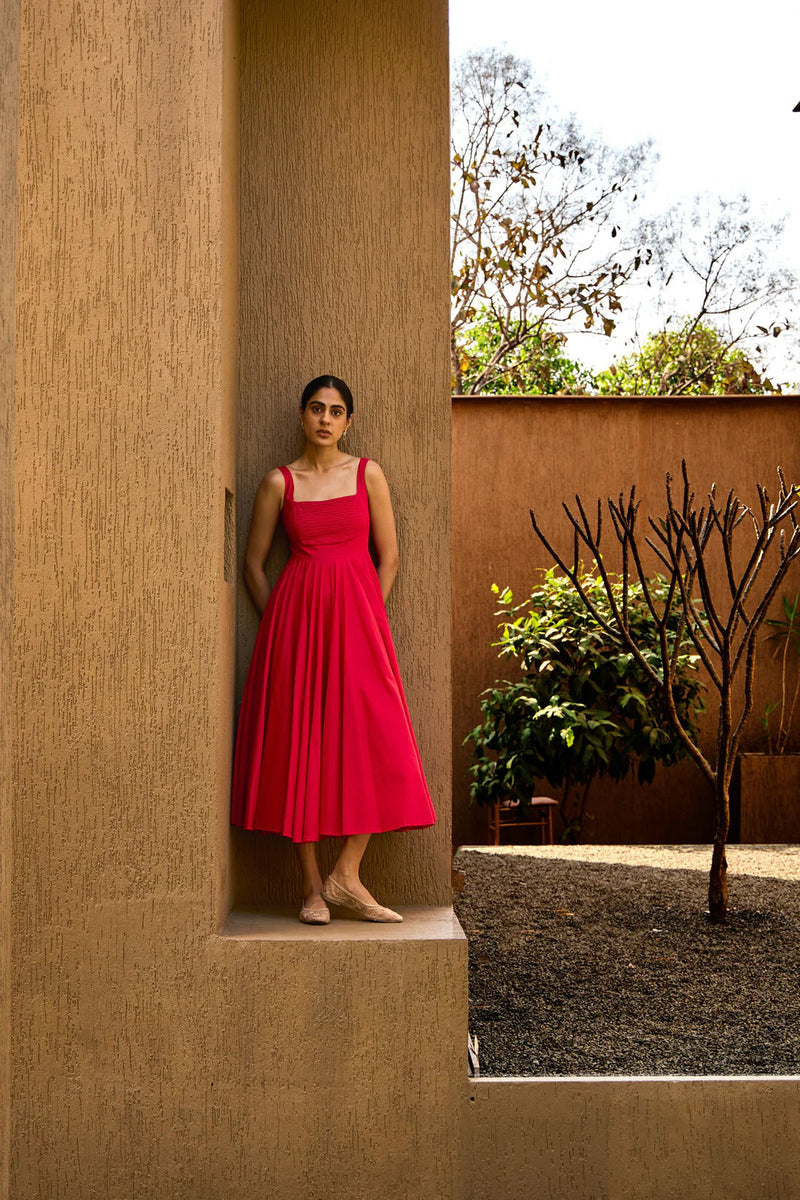 Manoor Red Organic Cotton Dress cotton by The Summer House for women in Singapore