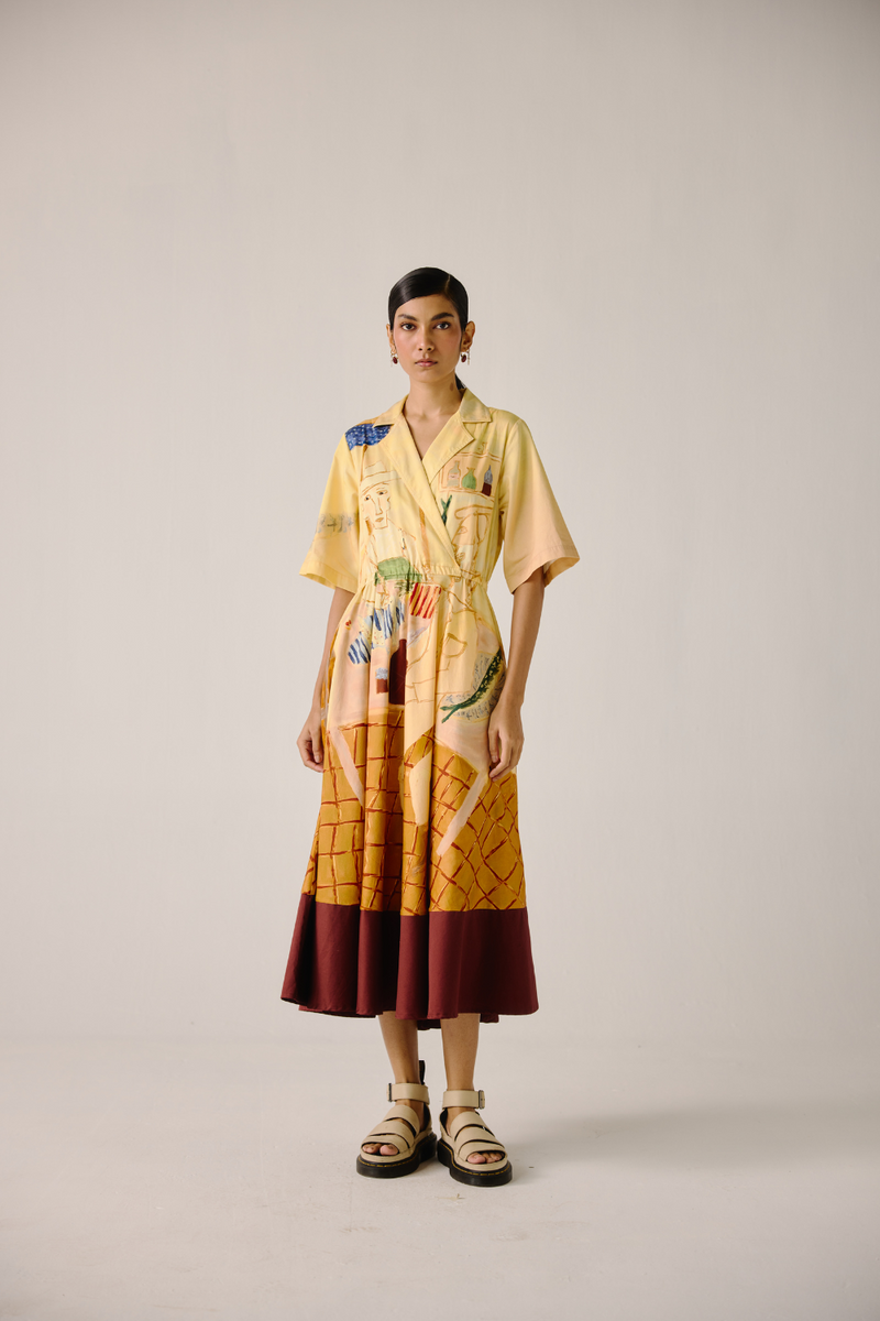 Print Blocked Dress - Fisherman cotton by CORD for women in Singapore